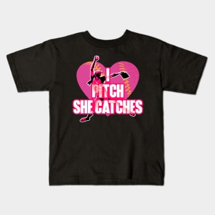 Pitch Catches Softball Baseball Player Kids T-Shirt